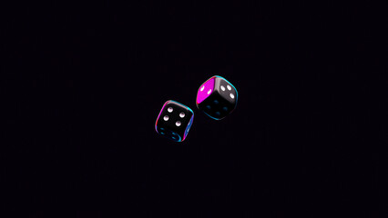 Neon dice floating in the dark offer dynamic gaming excitement and add a modern vibrant touch to your project for luck, chance, and risk concepts