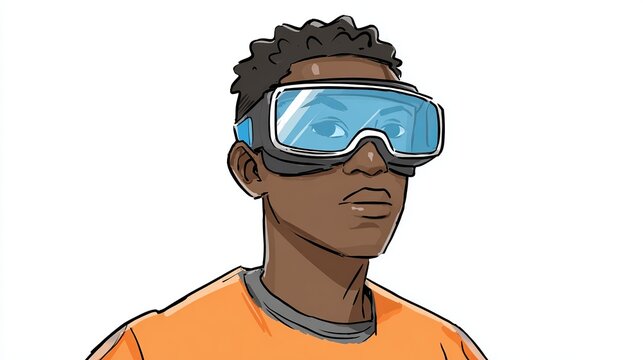Experience immersive reality with this illustration of a person wearing VR glasses, perfect for tech and gaming content with a modern edge
