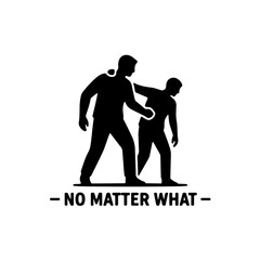icon showing one figure (humanitarian worker) supporting or assisting another weaker figure (a victim). This visual emphasizes concrete action, resilience, the "No Matter What" spirit of aid efforts