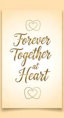 Elegant and romantic greeting card with the phrase 'Forever Together at Heart' surrounded by simple heart illustrations in a warm beige background
