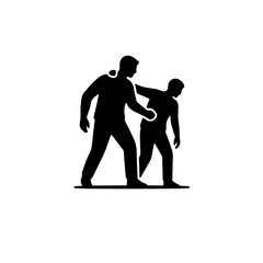 icon showing one figure (humanitarian worker) supporting or assisting another weaker figure (a victim). This visual emphasizes concrete action, resilience, the "No Matter What" spirit of aid efforts