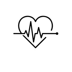 black and white icon combining a heart shape with an integrated ECG life-pulse line. This design powerfully symbolizes empathy, life, and the hope brought by humanitarian assistance