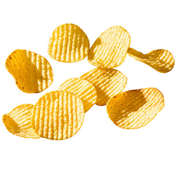 Floating Potato Chips isolated on transparent background