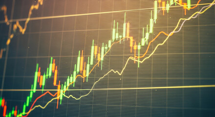 Financial trends and market data in vibrant colors, symbolizing growth and fluctuation, this image presents a detailed view of stock market activity.