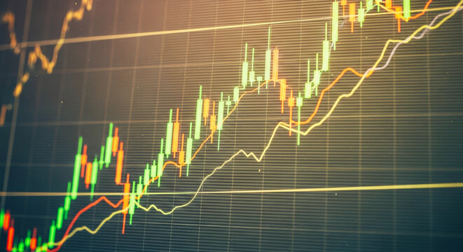 Financial trends and market data in vibrant colors, symbolizing growth and fluctuation, this image presents a detailed view of stock market activity. - Powered by Adobe