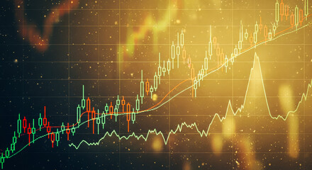 Dynamic, vibrant financial data visualizations, depicting the fluctuating trends in the global market. A visual representation of data. Capturing the essence of digital growth, financial, market.