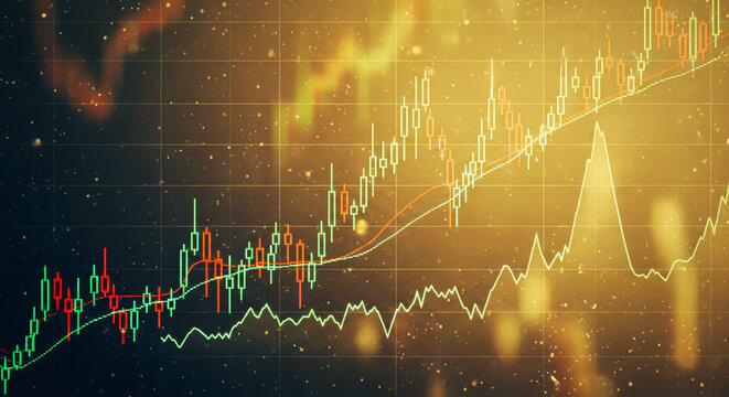 Dynamic, vibrant financial data visualizations, depicting the fluctuating trends in the global market. A visual representation of data. Capturing the essence of digital growth, financial, market.