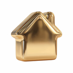 Glossy gold house icon with rounded edges isolated on transparent background