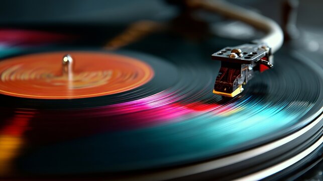 Experience the nostalgic warmth of vinyl with this vibrant record player in action, evoking memories and capturing the essence of music passion