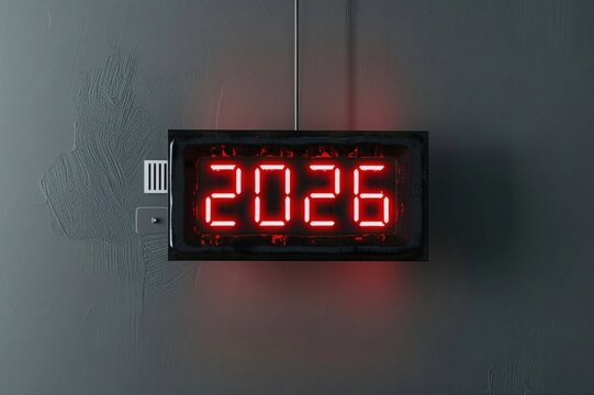 Red digital clock displaying time on dark wall background