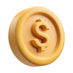Cute chubby gold coin with raised dollar symbol isolated on transparent background