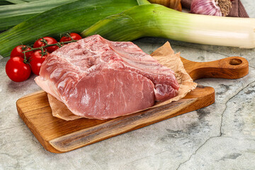 Raw pork loin cut with bone