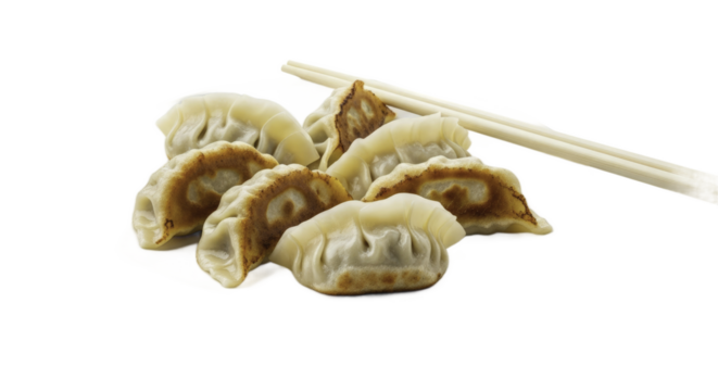 Golden Fried Dumplings and Chopsticks on a Warm-Toned Background