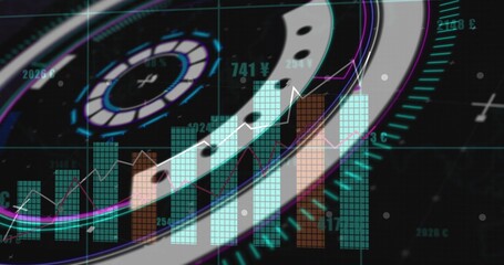 Displaying dashboard on virtual interface, showing translucent stacked bars and white trend line