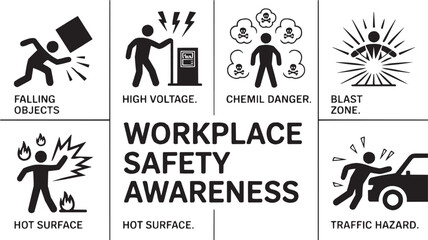 Workplace safety awareness icons set. Industrial, protection, caution, equipment, prevention, danger, alert, support, emergency, awareness, safety, team, health, hazard, rule, regulation, worker, resp