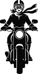 Aviator woman silhouette bold lines for motorcycle gear branding and vintage lifestyle campaigns