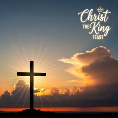 Simple Wooden Cross Against Sunrise Sky for Christ the King Feast