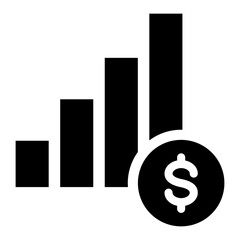 Black single financial growing graph icon, simple inflation flat design pictogram vector for app ads web banner button ui ux interface elements isolated on white background