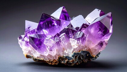A large deep purple amethyst geode cluster with translucent crystalline facets and a rough dark matrix base