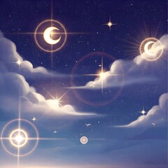 Glowing Celestial Stars and Golden Halos on Cloud Background for Christ the King Feast