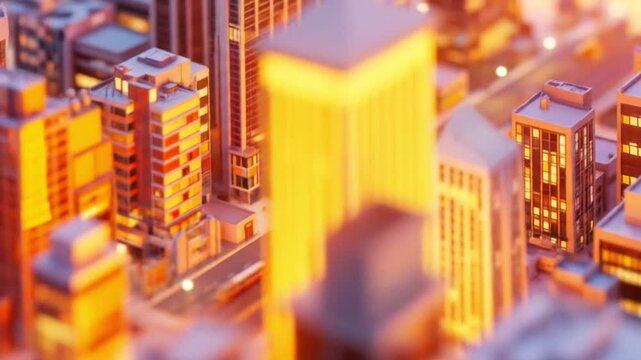 3d isometric low-poly clay illustration of a city with warm light Videos