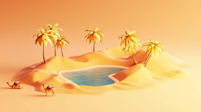 3d isometric low poly clay illustration of an oasis pool in the desert Videos