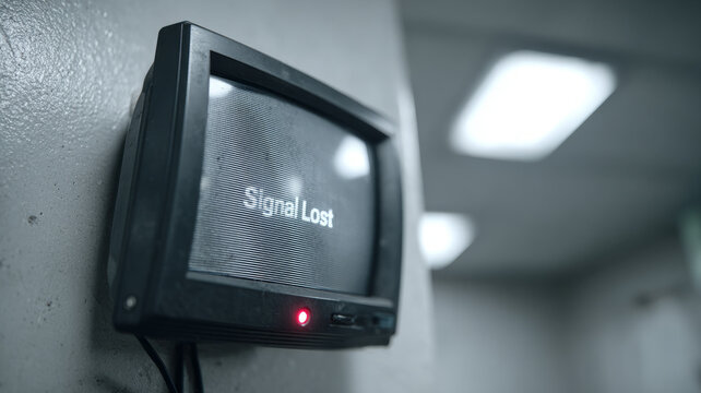 Old TV showing 'Signal Lost' in dimly lit room