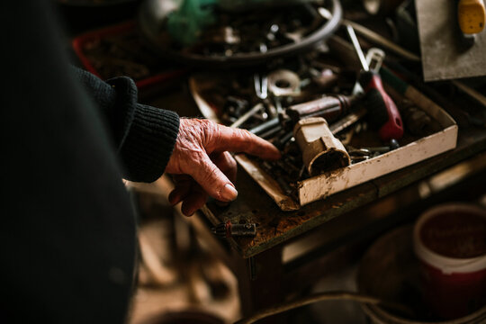 Finding tools in a cluttered workspace filled with various hand tools
