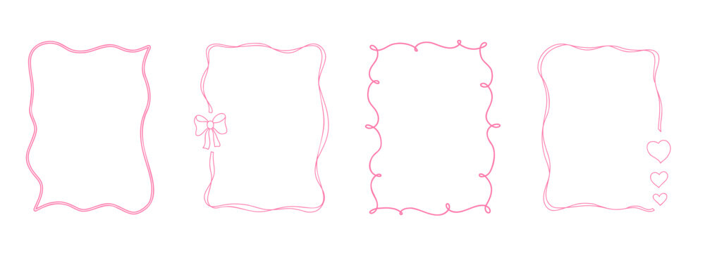 Charming whimsical frame outlined with curly doodle lines, ideal for wedding invitations, retro stationery, or feminine decorative layouts.