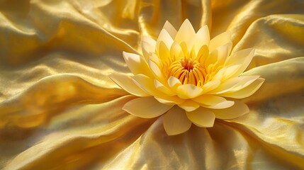 Fototapeta premium Golden lotus blossom radiating elegance and peace, perfect for spa designs, luxury branding, or serene spiritual themes, its soft petals create a healing mood