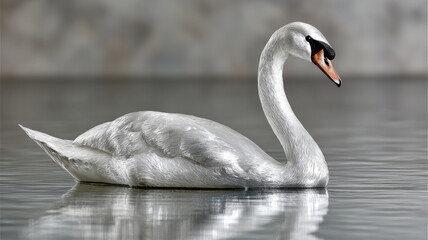 Fototapeta premium White swan gracefully floating on calm water.