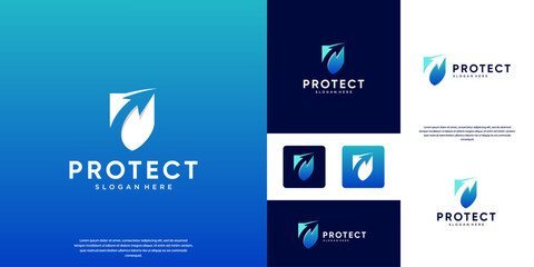 High security guarantee logo, with a shield and arrowhead concept, vector graphic illustration.