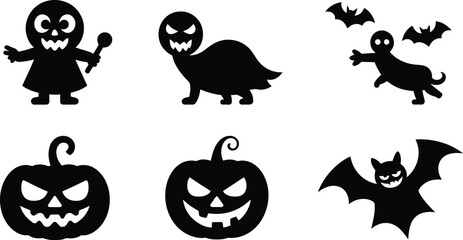 Halloween Silhouette Vector Icon Set 