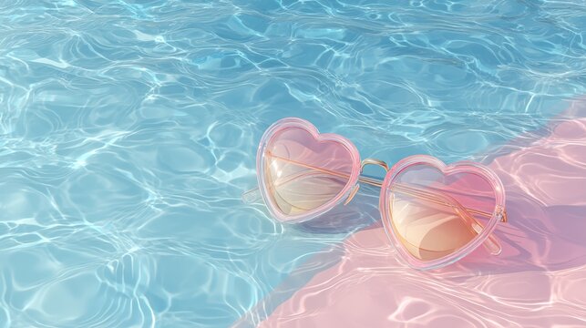 Heart sunglasses on rippling cyan water