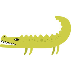 Simple cartoon illustration of a yellow alligator with sharp teeth and a long tail against a transparent white background with pixelated texture.