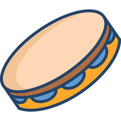 Simple Cartoon Tambourine With Beige Drum Head And Blue Jingle Details Isolated On Transparent Background