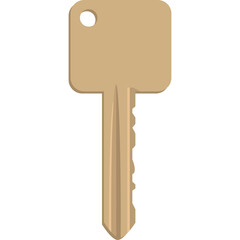 Simple Brass Colored Key With Transparent Background Isolated On White Vector Illustration