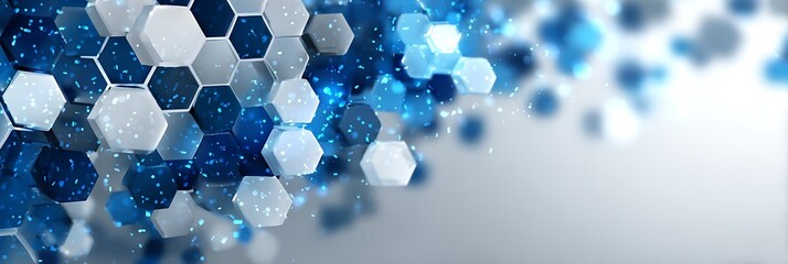 Modern blue white hexagons abstract background with shiny particles