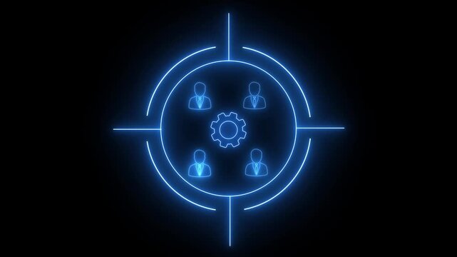 Target Customer concept with neon line. Business person analyzes data to identify customer target groups concept.