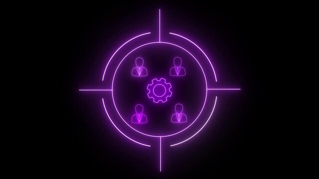 Target Customer concept with neon line. Business person analyzes data to identify customer target groups concept.