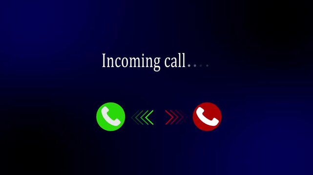 Incoming call ring with direction by arrow icon animation on dark blue screen background, Phone ring sign Animation