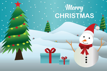 Christmas background poster template. Christmas card with snowman and gifts. Christmas sale banner poster template design collections. Usable for social media post, banner,  greeting card and website.