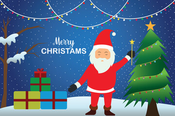 Christmas card with snowman and gifts. Christmas background poster template. Christmas sale banner poster template design. Usable for social media post,  greeting card, banner, Santa claus with gifts,