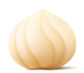 Shelled hazelnut isolated on a white background. Hazelnut in cross section. Hazelnut kernels are ripe and tasty, a healthy treat, a source of protein. For snacks. Realistic 3d vector illustration.