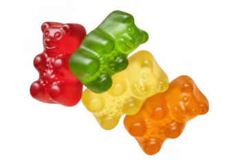 Colorful Gummy Bears Stacked on Each Other Still Life against Transparent Background