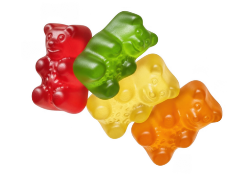 Colorful Gummy Bears Stacked on Each Other Still Life against Transparent Background
