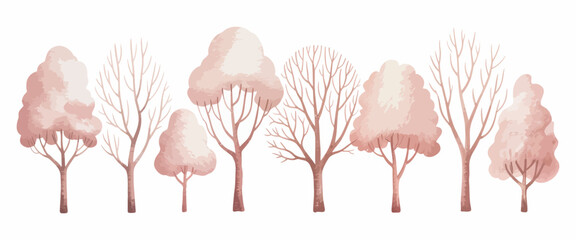 CAD side-view tree and wetland forest section outline set, ideal architectural and landscape design vector illustration for autumn foliage line drawings and environmental site plans