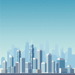 Naklejka premium Vector illustration of a modern cityscape featuring tall buildings, skyscrapers, and urban architecture. Perfect for business backgrounds, real estate projects, travel design, city concepts, and web