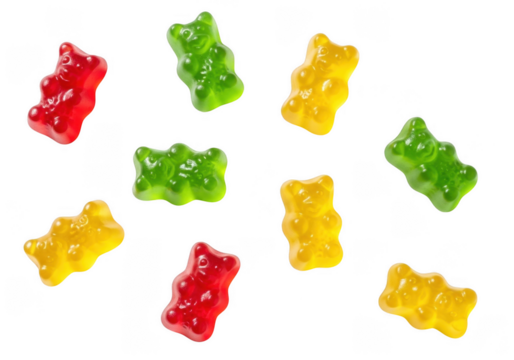 Colorful Gummy Bears Candies Isolated on Transparent Background