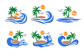 Beach and island logo design, vector design template of beach icons
